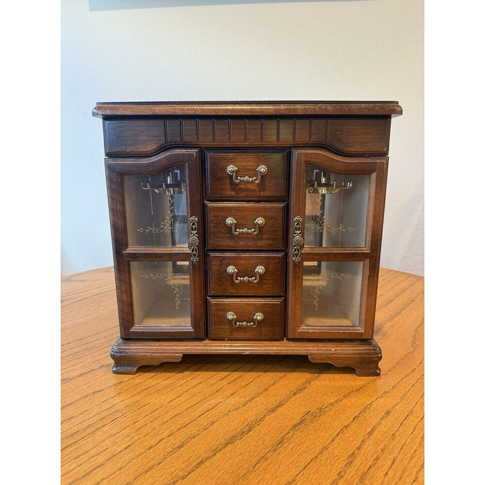 Vintage 1970s Jay Import Co. Wooden Armoire Jewelry Box 13.5” Wide X 13” Tall